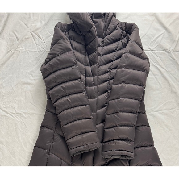 Patagonia Women Down Long Puffer Coat downtown Loft chocolate Brown Sz M Hooded - Picture 12 of 16